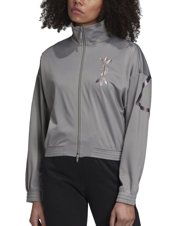 ADIDAS Large Logo Track Jacket Charcoal Solid Grey/True Pink