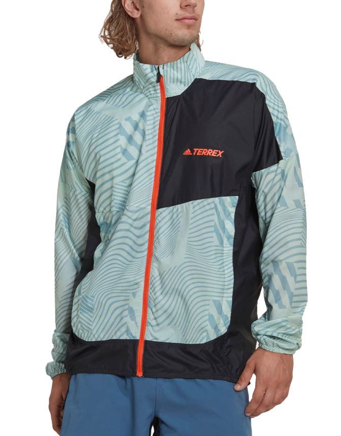 ADIDAS Terrex Trail Running Printed Wind Jacket Green