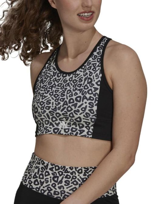 ADIDAS x Farm Rio Aeroready 3-Stripes Print Sports Crop Top Black