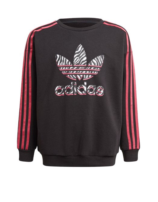 ADIDAS Graphic Print Crew Sweatshirt Black/Pink